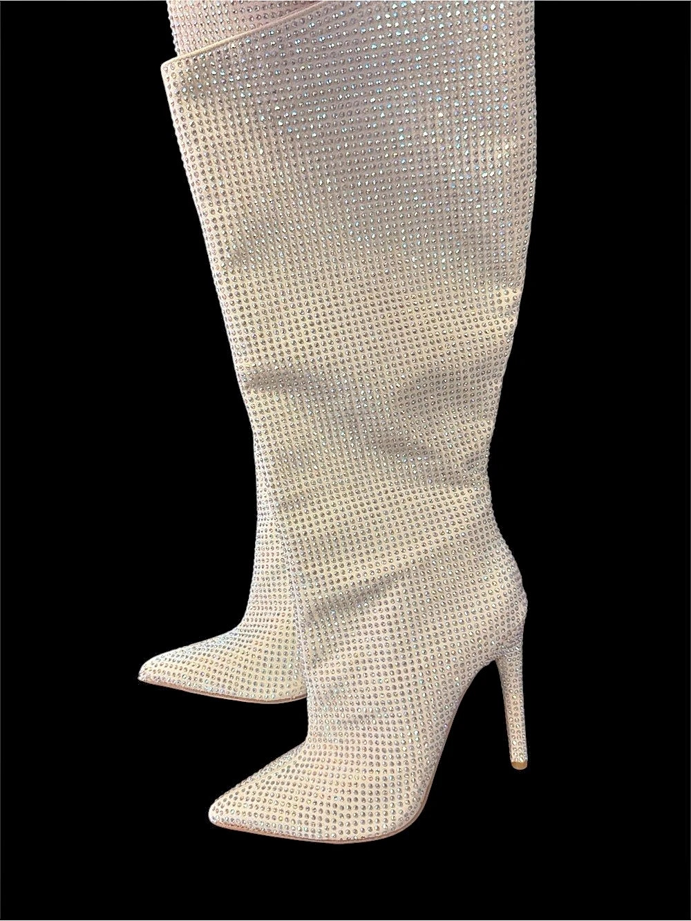 JLo Rhinestone Knee-High Boots in Silver US 8 / EU 38.5 Like New
